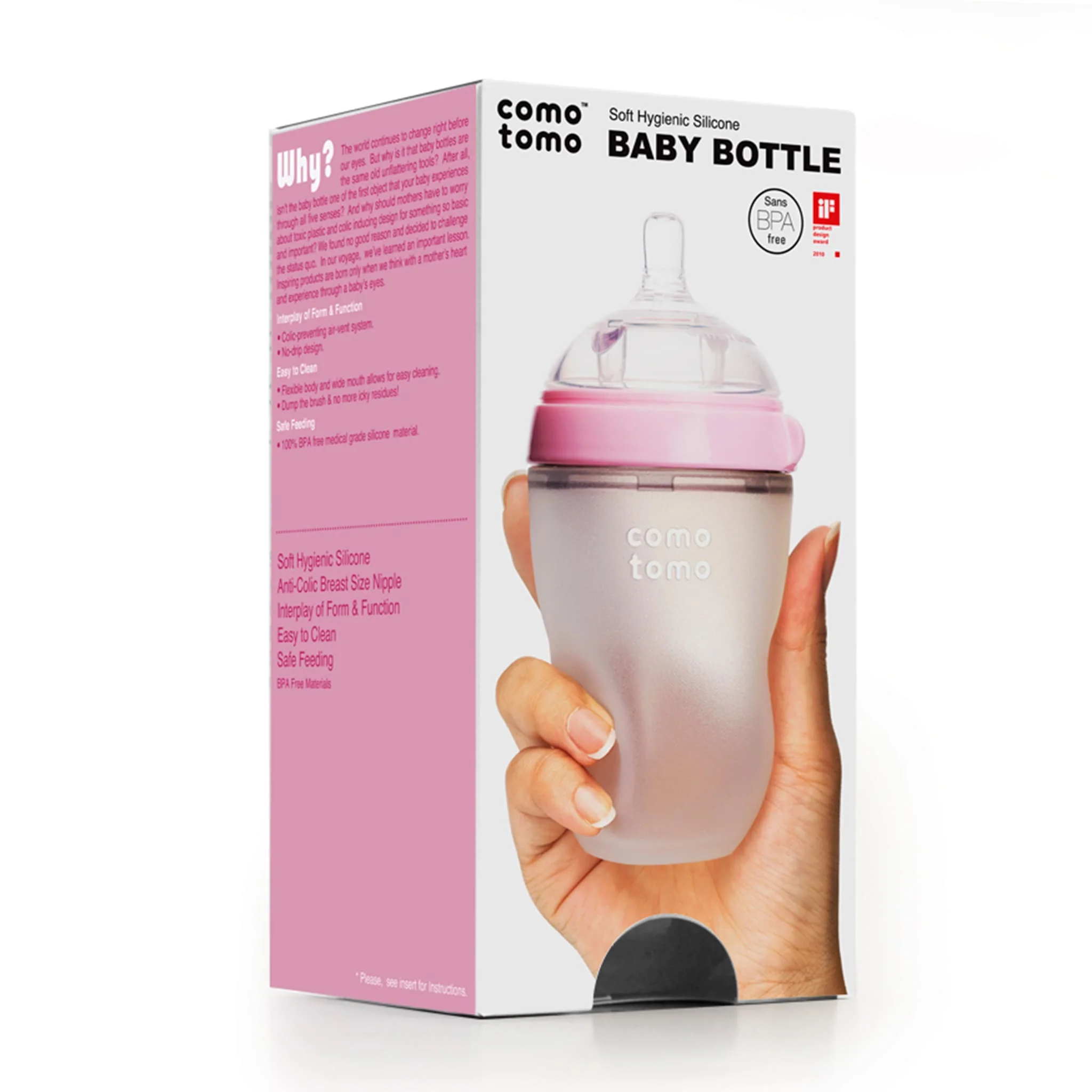 Biberon Souple à Flot Naturel Prévention des Coliques 250ml - Rose - Image 3