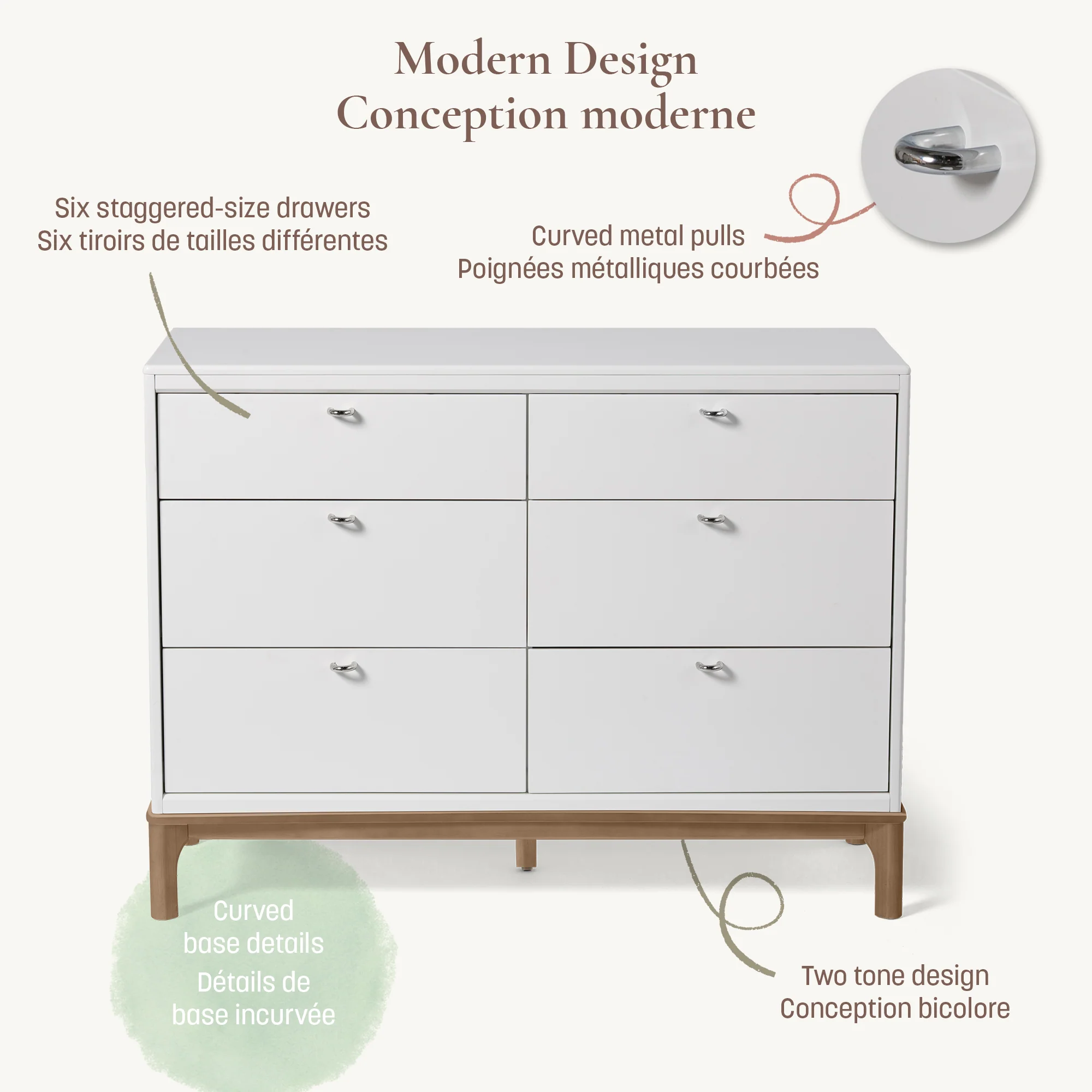 Commode 6 Tiroirs Laurel - Blanc/Noyer - Image 3