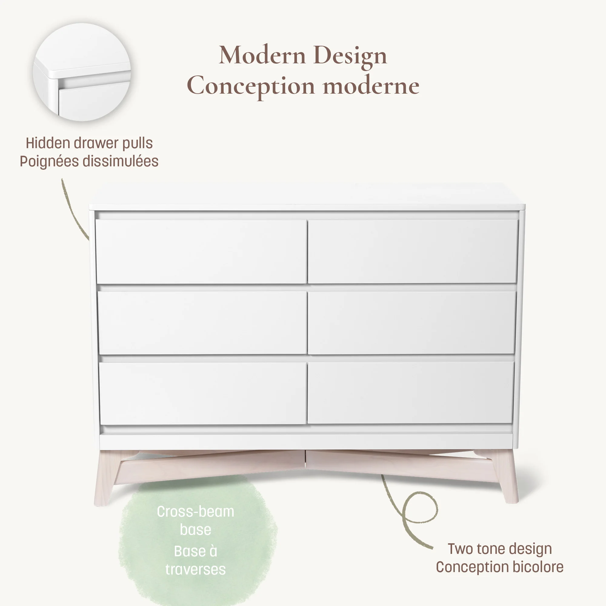 Commode 6 Tiroirs  Pala  - Blanc/Taupe - Image 3