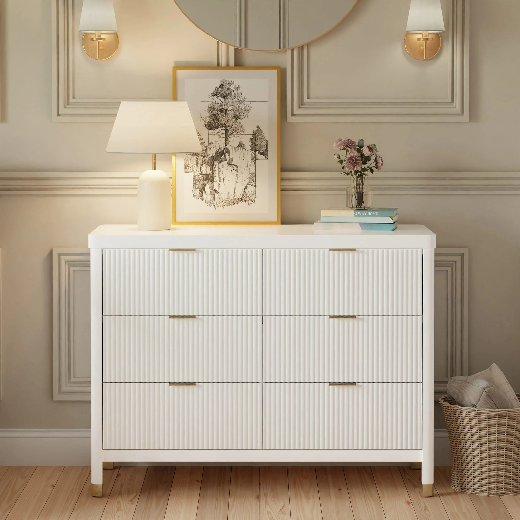 Commode 6 tiroirs Brimsley Tambour - Blanc Chaud - Image 9