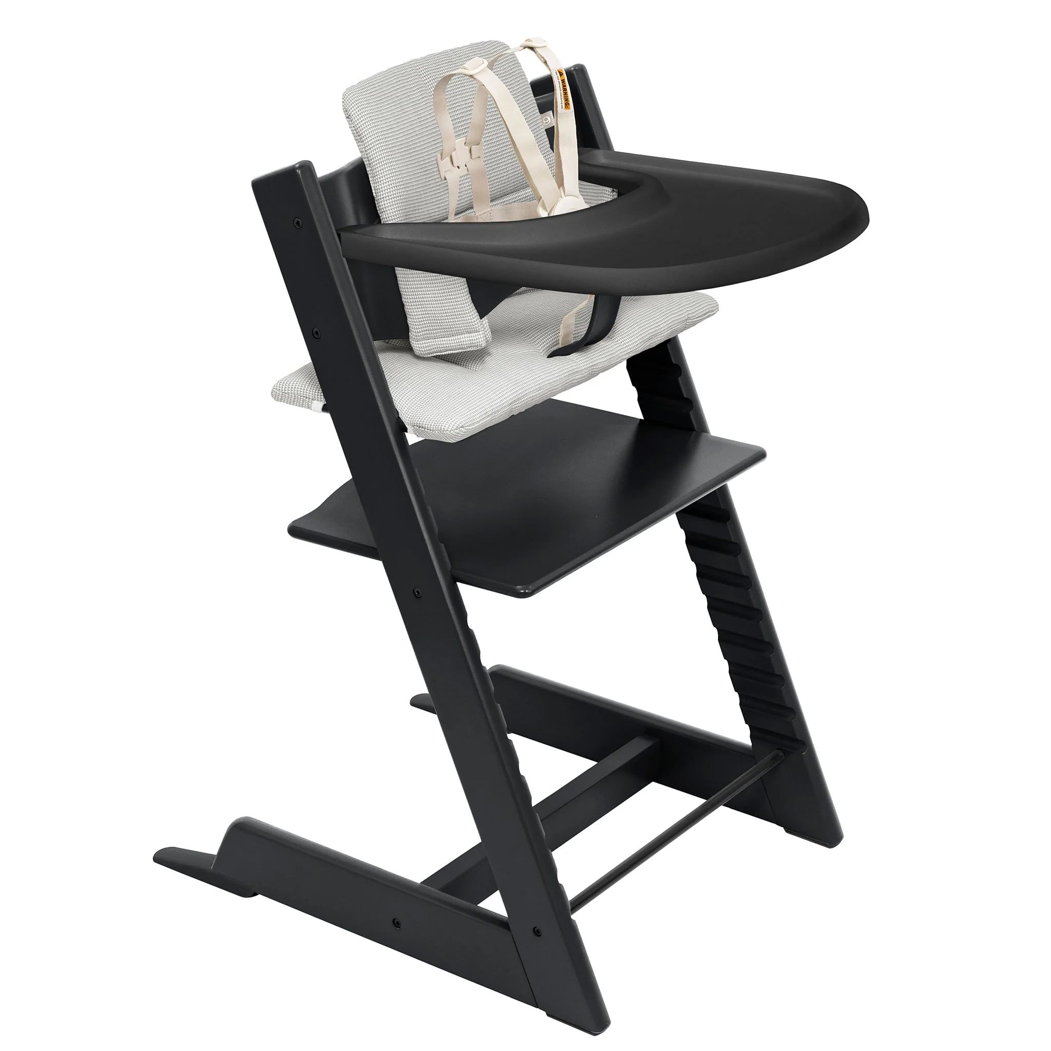 Chaise Haute Tripp Trapp® V2 + Coussin Gris avec Cabaret Stokke® - Noir