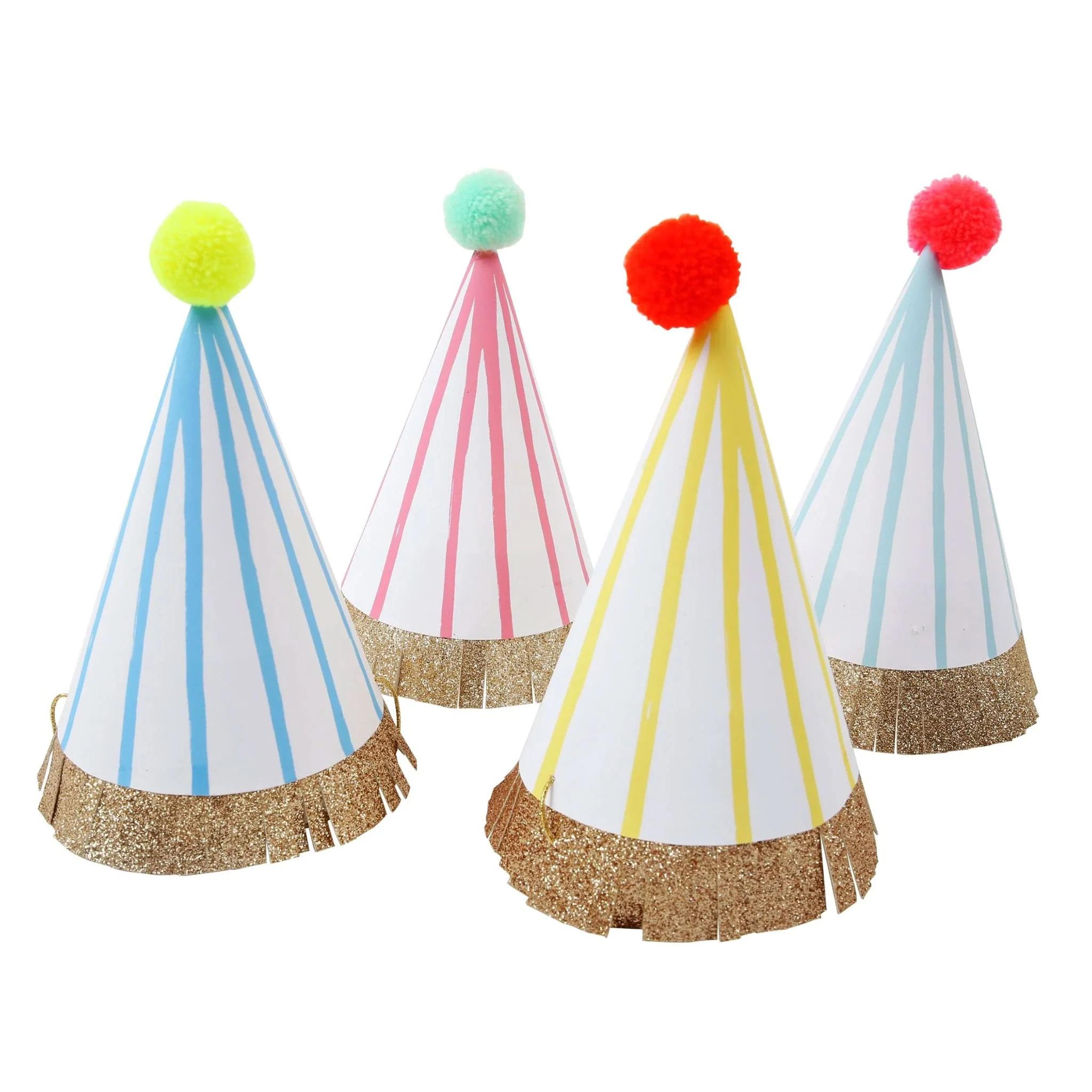 Chapeaux de FĂȘtes (8) RayĂ©s Pompons RĂ©tro
