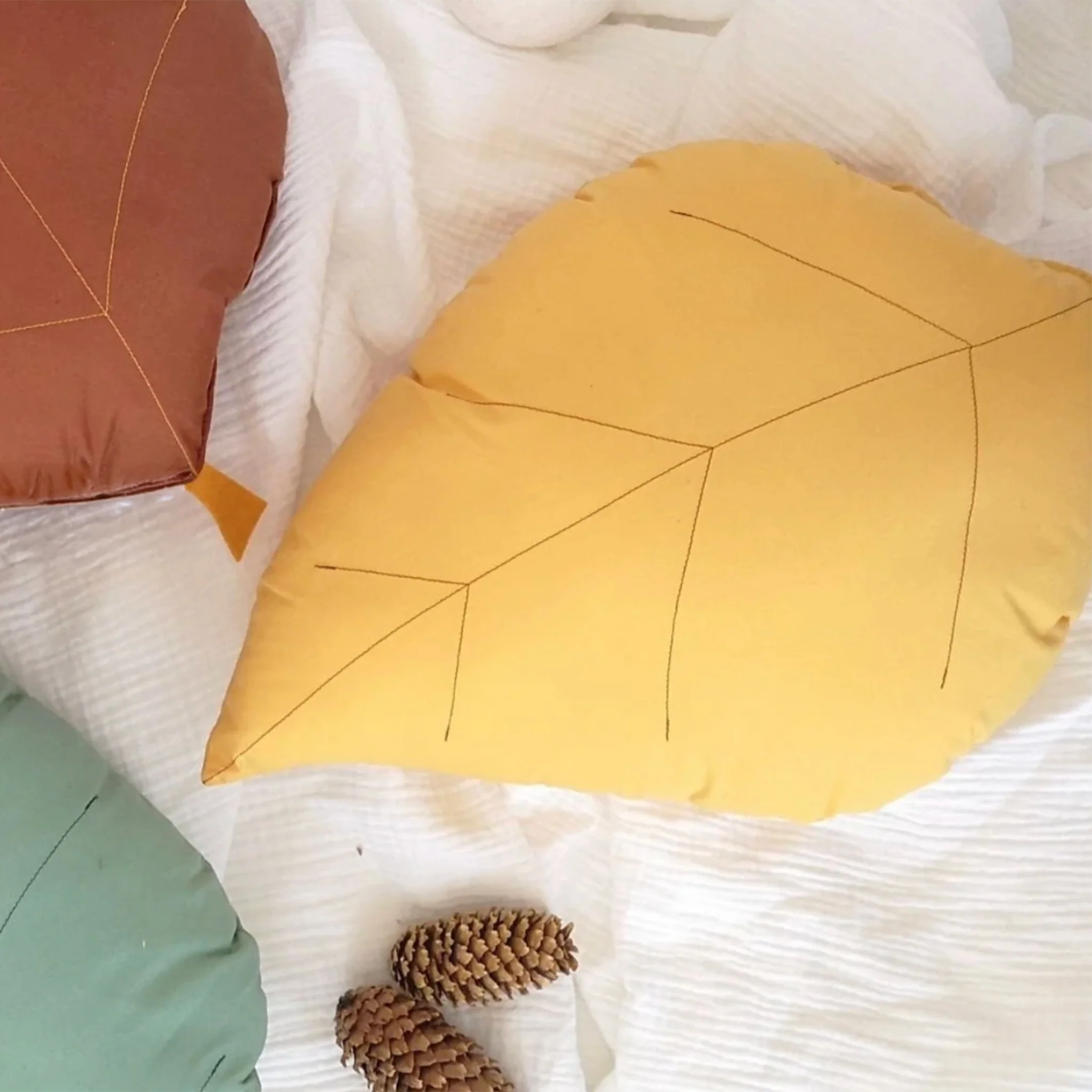 Coussin Feuille de FrĂȘne - Moutarde