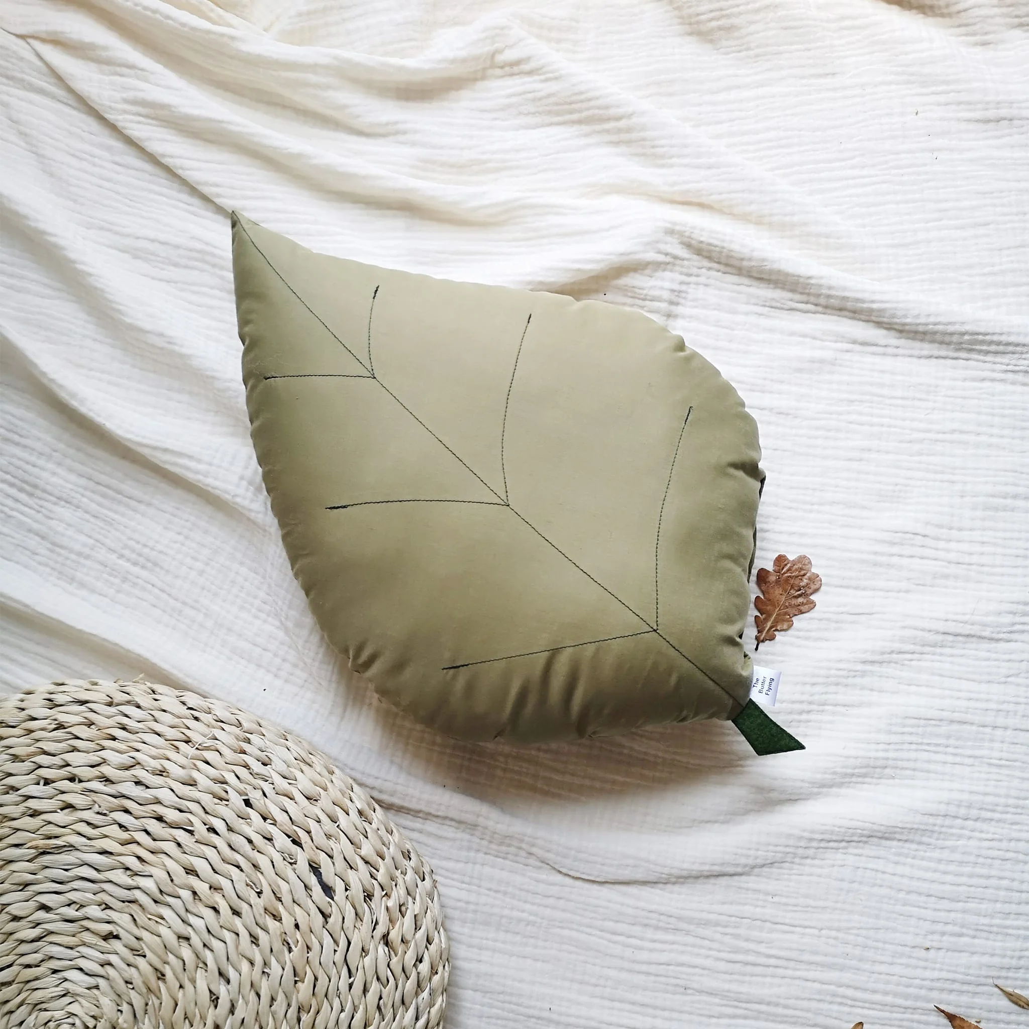 Coussin Feuille de FrĂȘne - Olive - Image 2