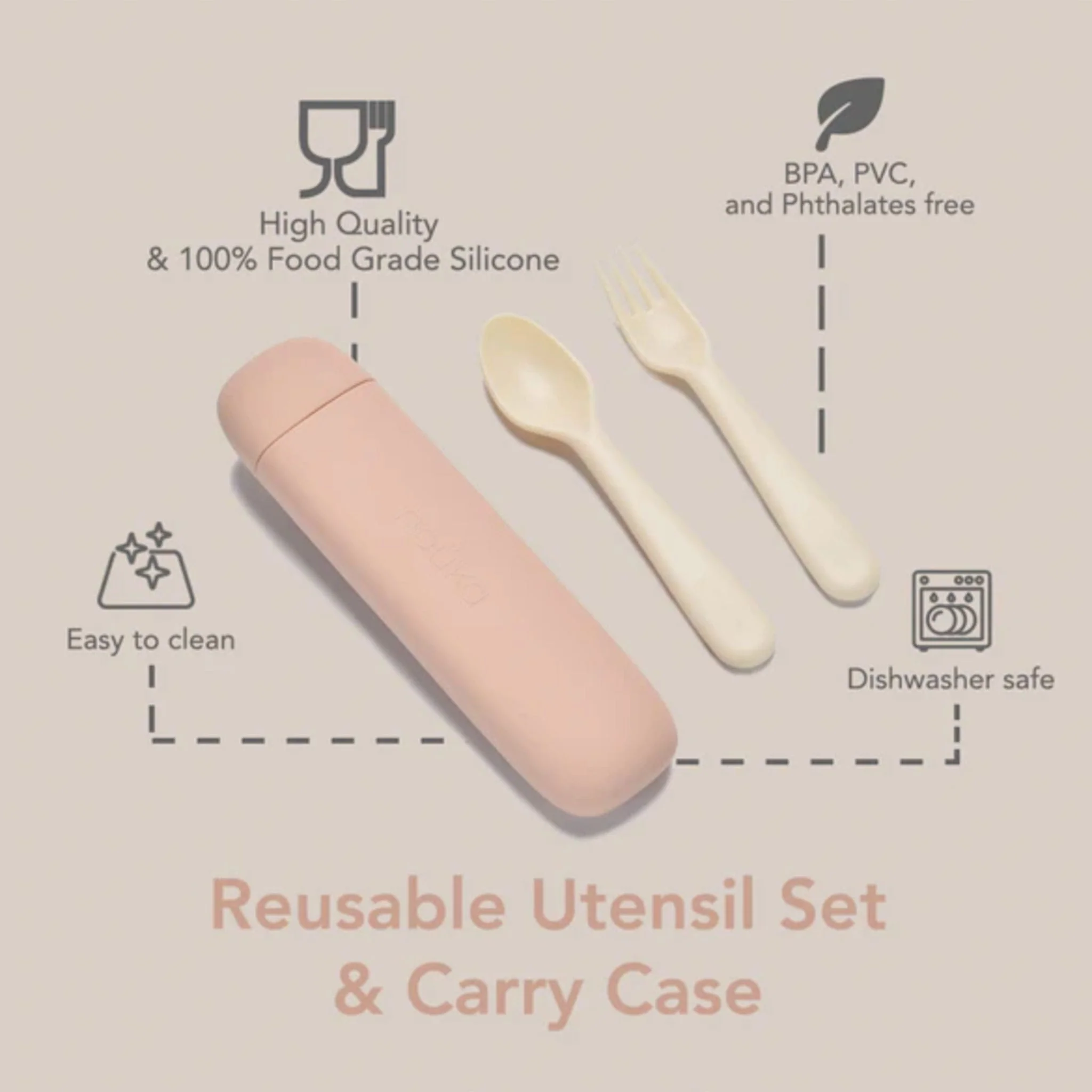 Coffret D'Ustensiles Réutilisables et Étui de Transport - Blush - Image 5