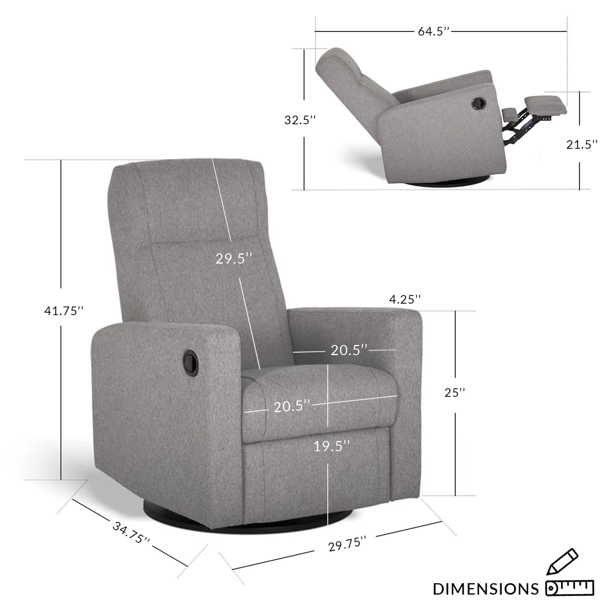 Fauteuil Berçant et Pivotant Nelly - Arlo Heather Gris / Noir avec Mécanisme Électrique - Image 4