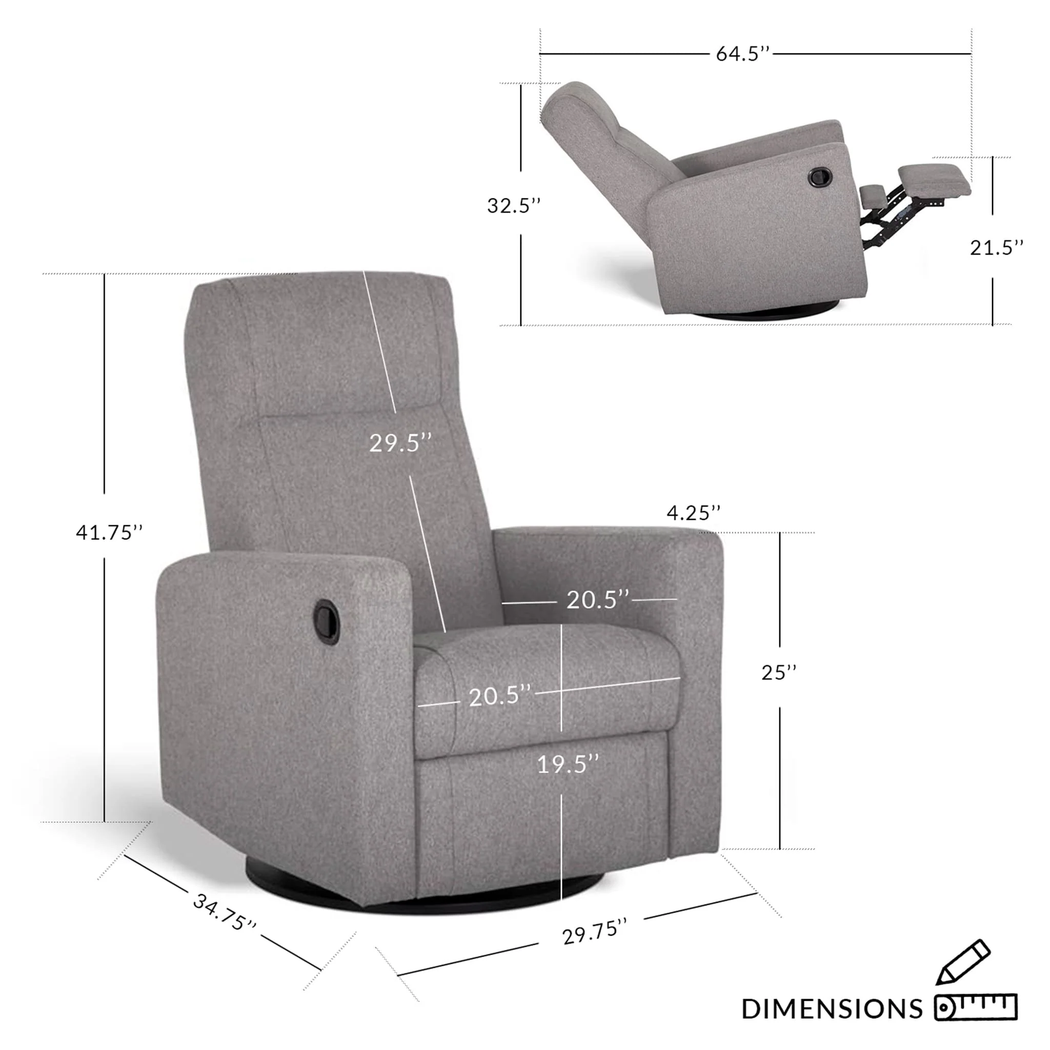 Fauteuil Berçant et Pivotant Nelly - Nubia Silver / Noir - Image 8