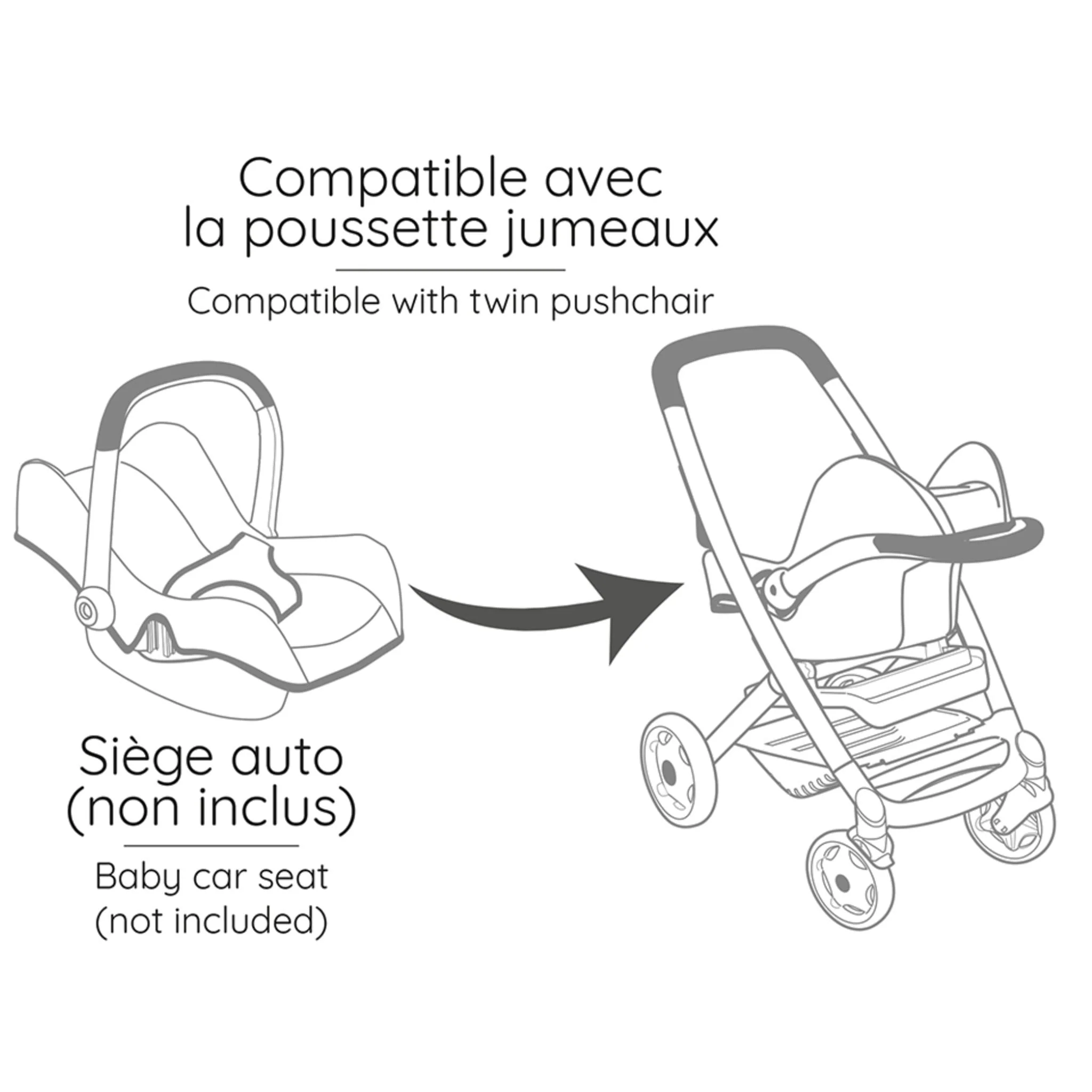 Poussette pour Poupée Jumeaux - Beige - Image 6