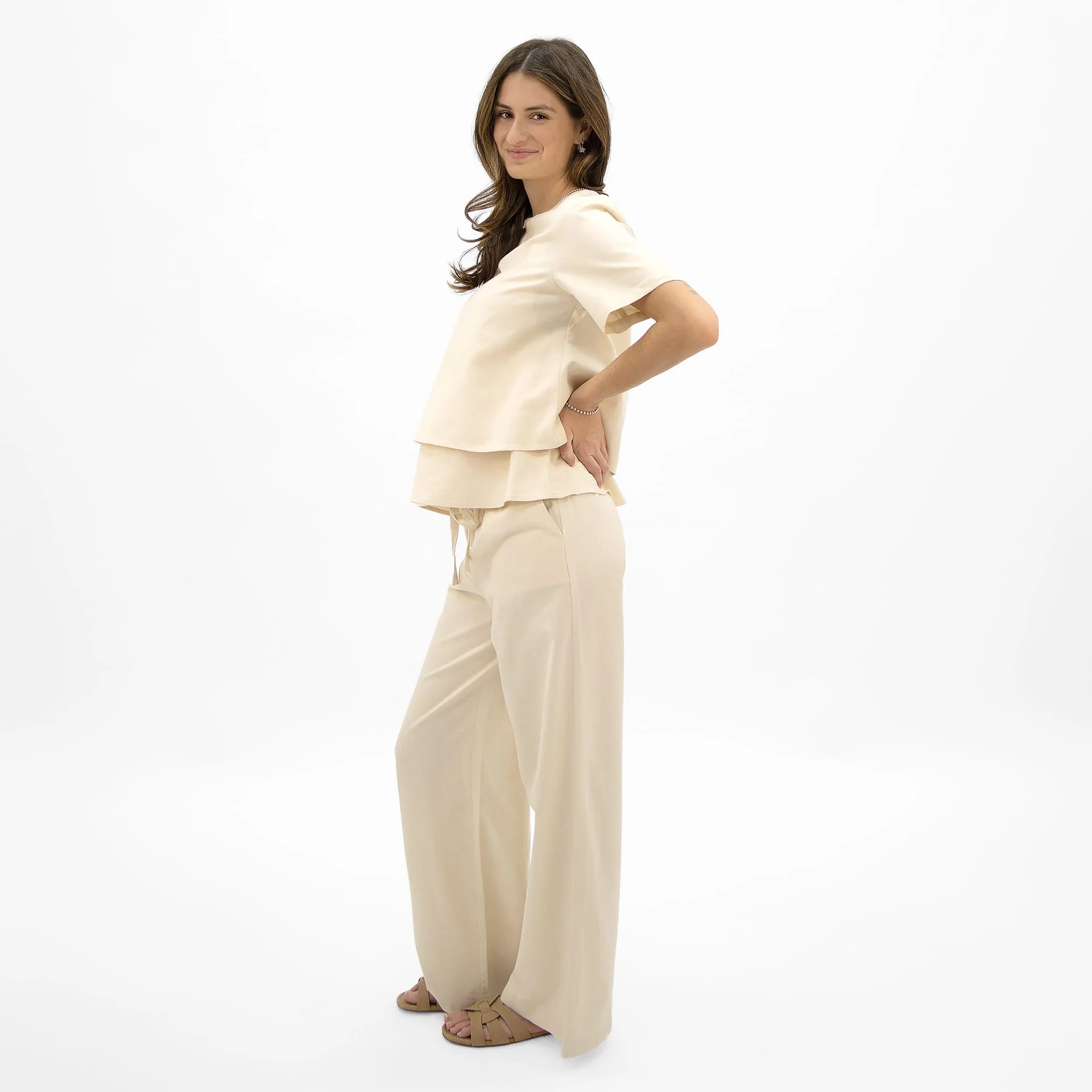 Pantalon Maternité Lin Beige - Image 2