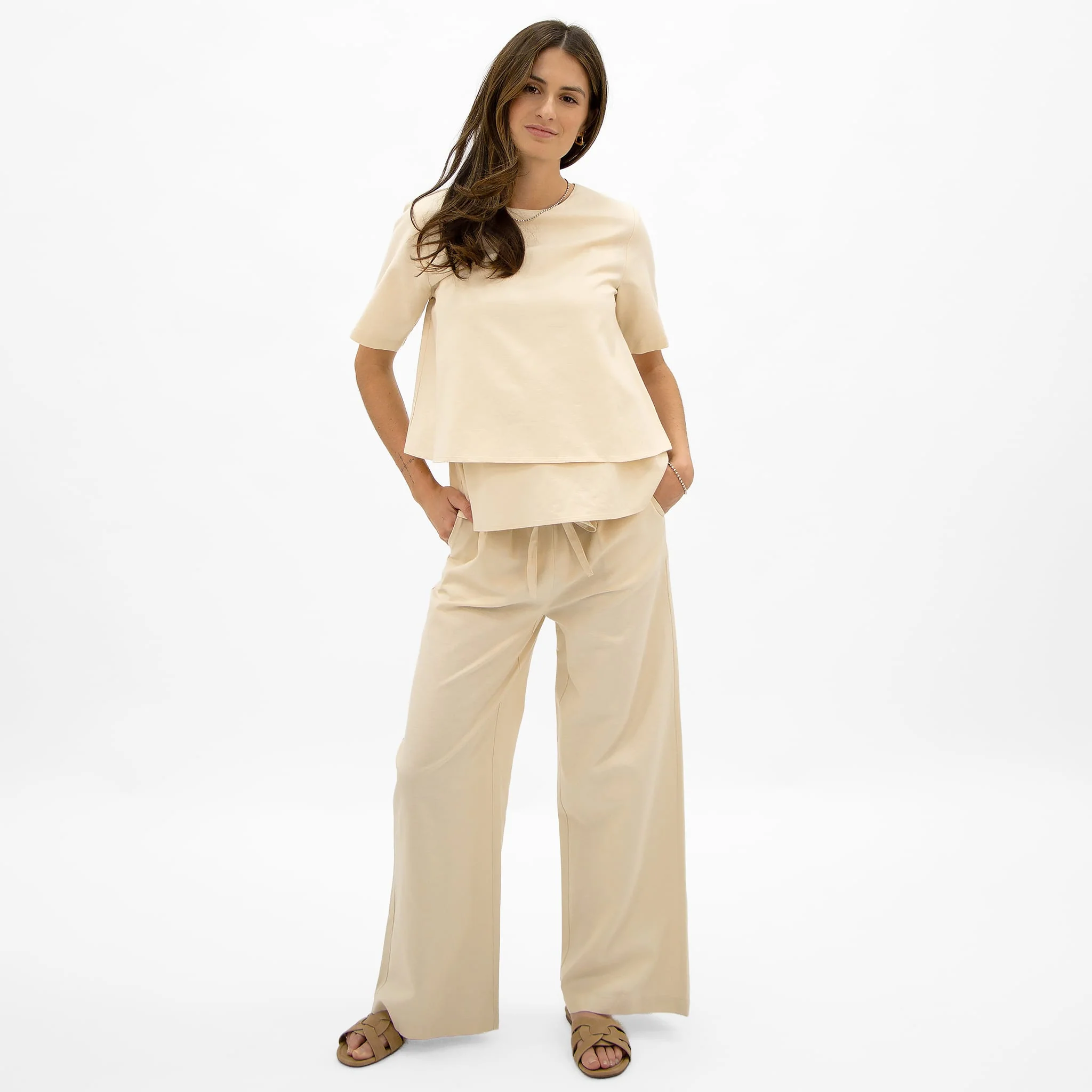Pantalon Maternité Lin Beige - Image 3