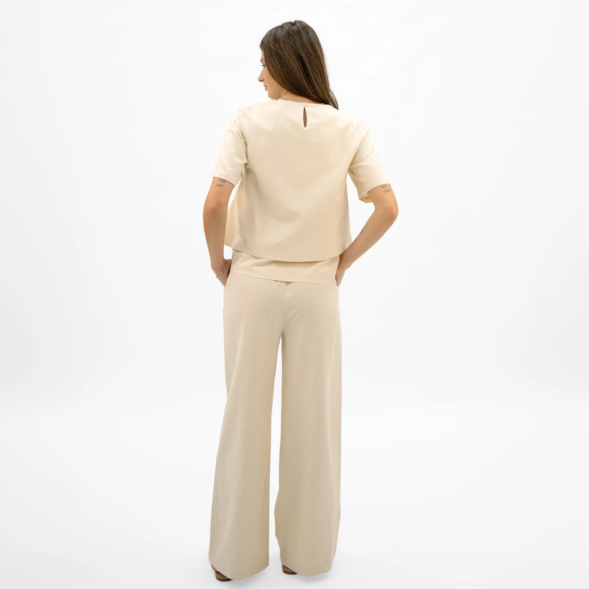 Pantalon Maternité Lin Beige - Image 4