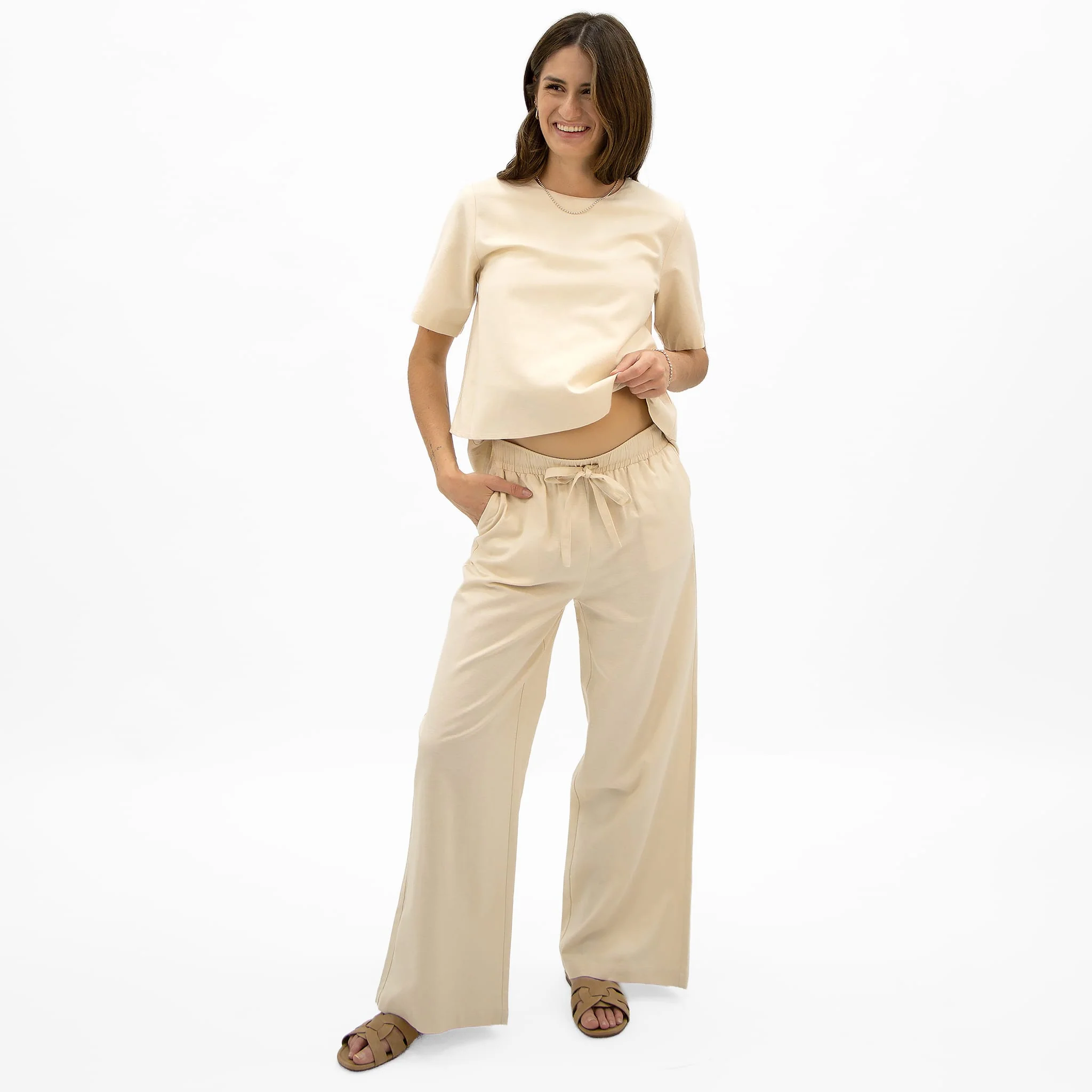 Pantalon Maternité Lin Beige - Image 9