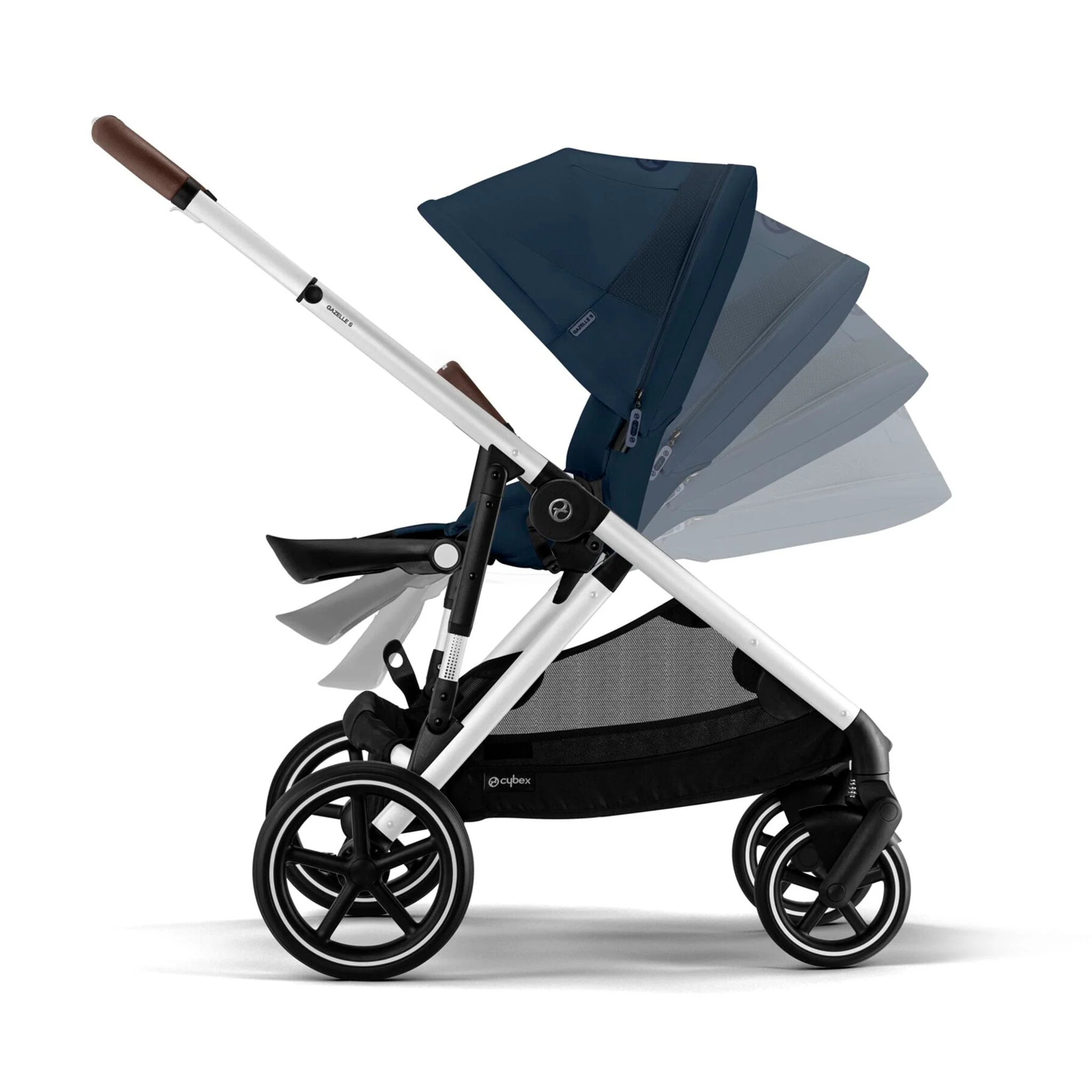 Poussette Gazelle S – Châssis couleur argent avec siège Bleu Océan - Image 7