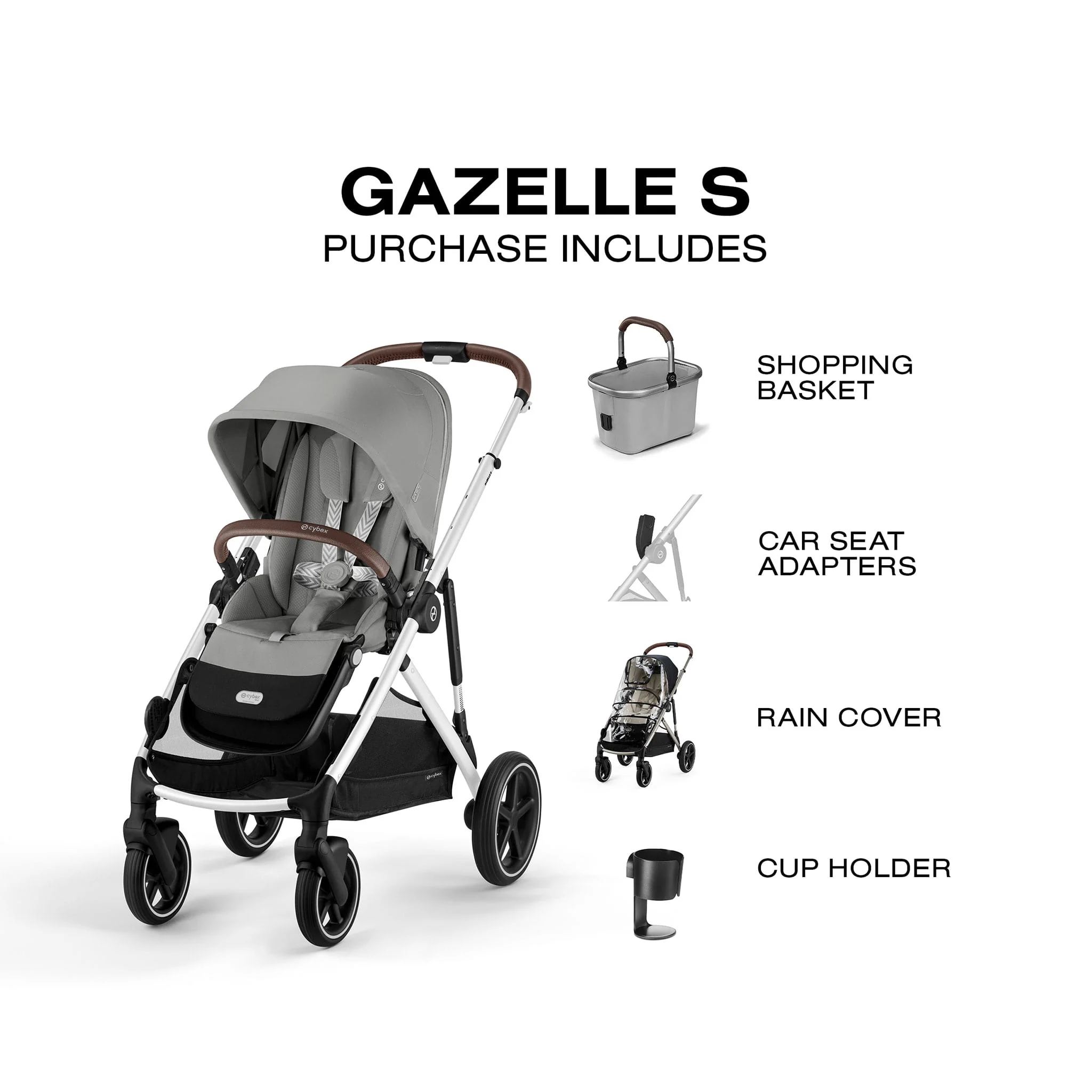 Poussette Gazelle S – Châssis couleur Argent avec siège Stone Gris - Image 3