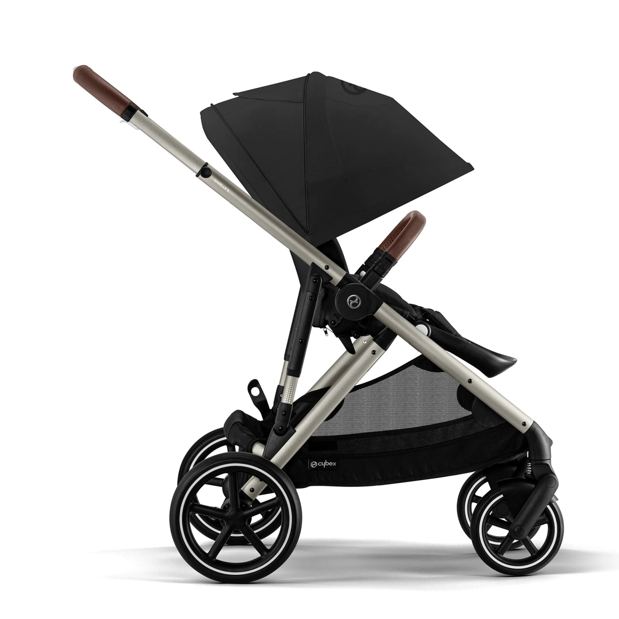 Poussette Gazelle S – Châssis Taupe avec siège Noir Moon - Image 6