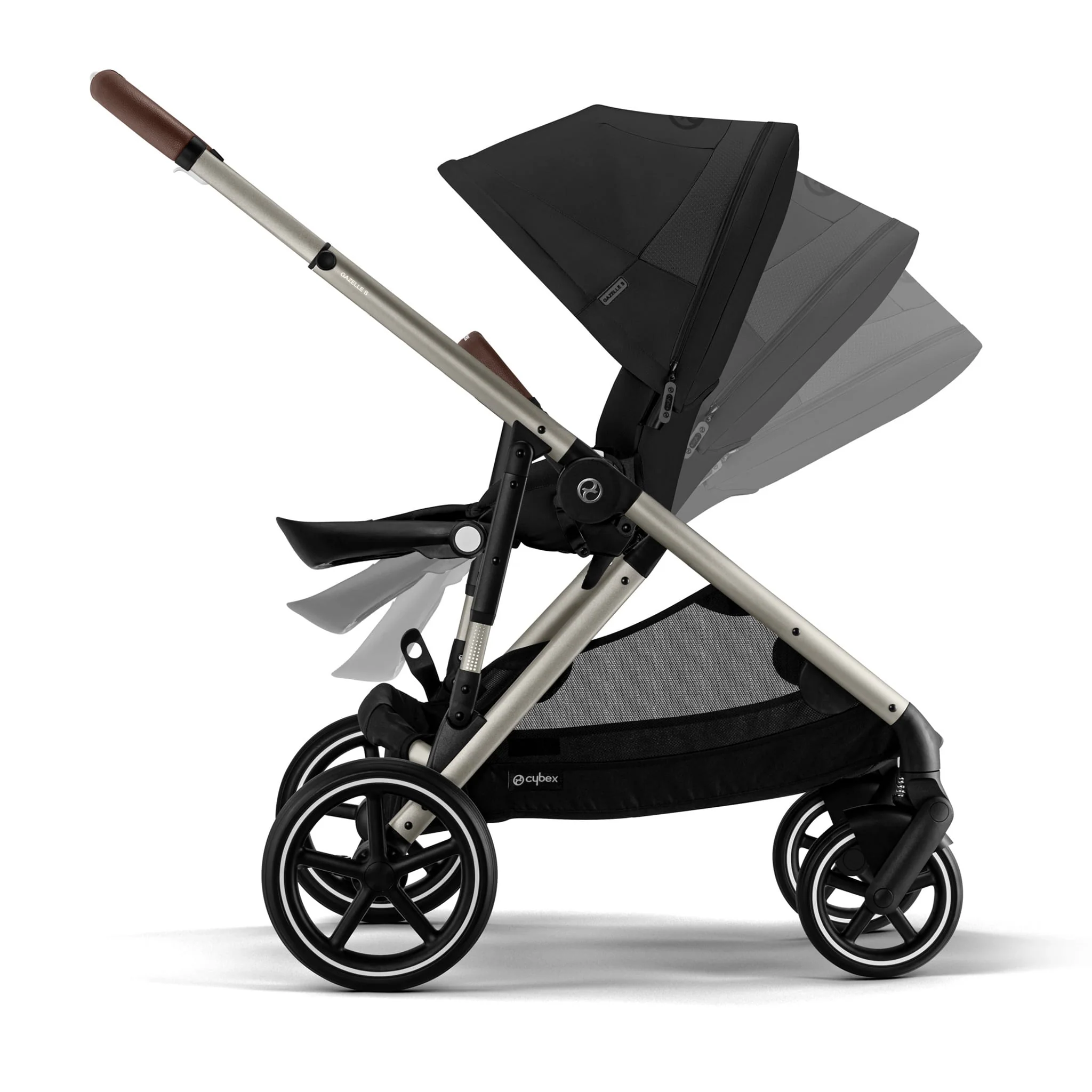 Poussette Gazelle S – Châssis Taupe avec siège Noir Moon - Image 9