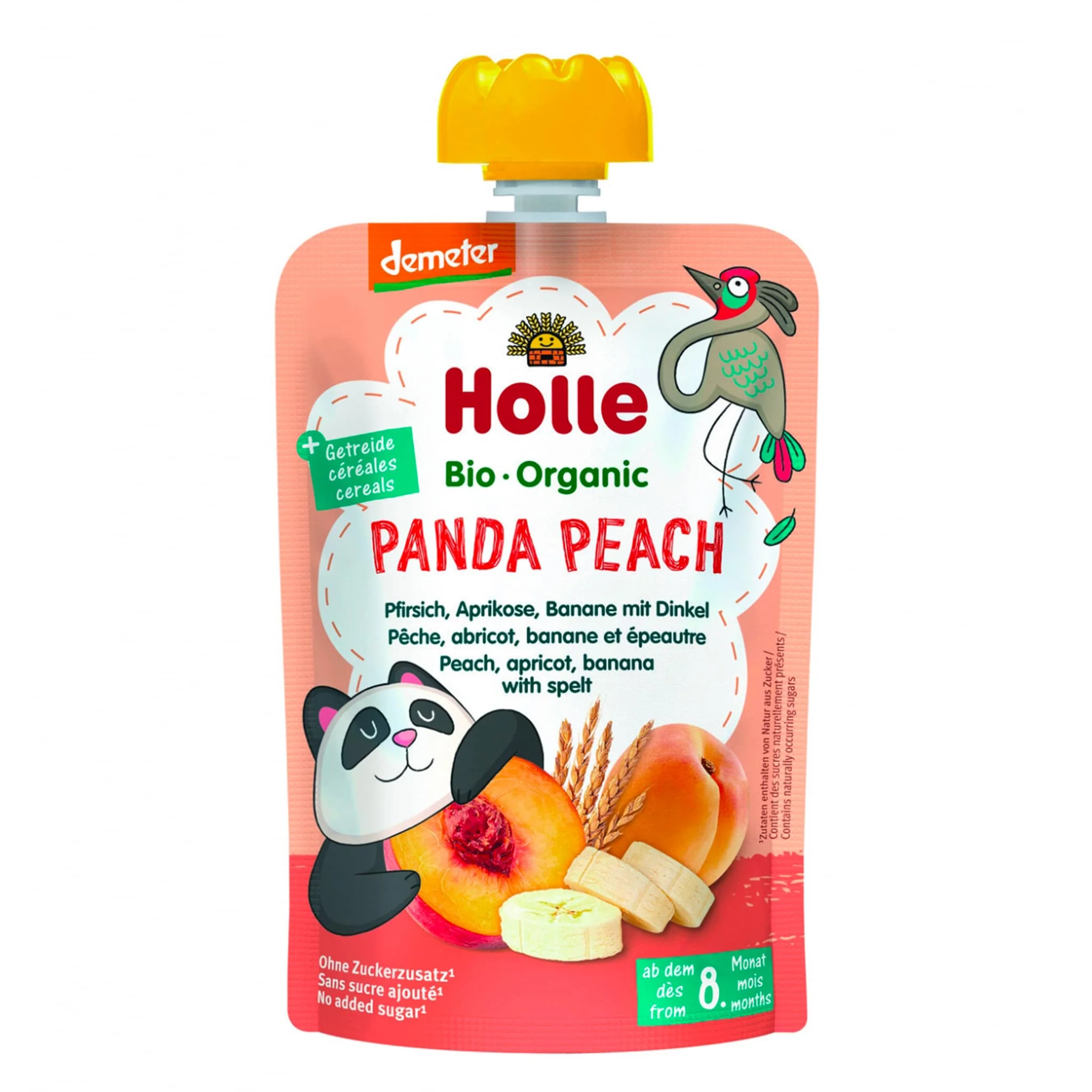 PurĂ©e Bio - Panda Peach - PĂȘche, Apricot, Banane avec Ăpeautre (Ă partir de 8 mois)