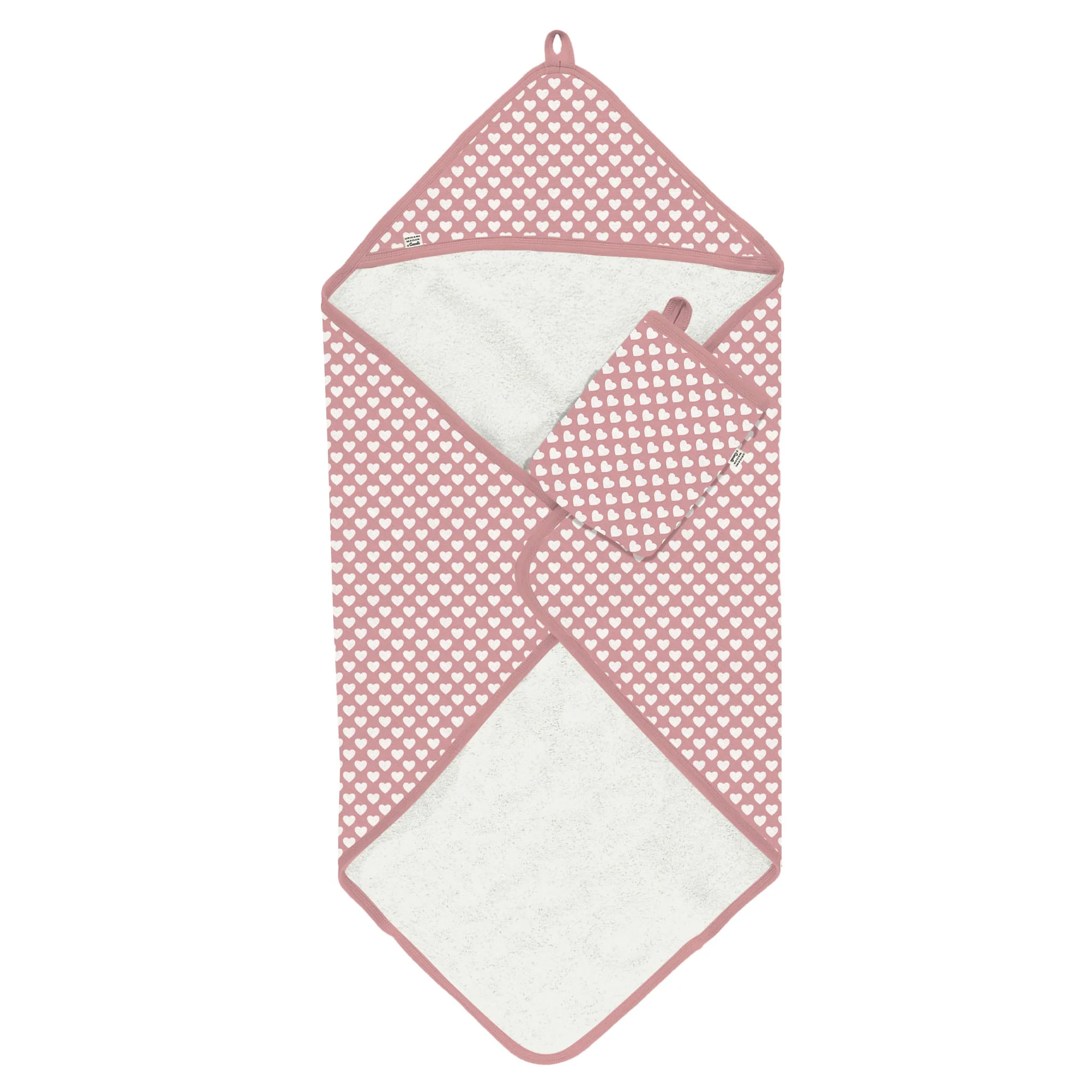Serviette de Bain à Capuchon et Gant - Coeurs
