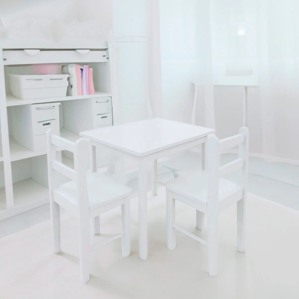 Table et Chaises en Bois - Blanc - Image 3